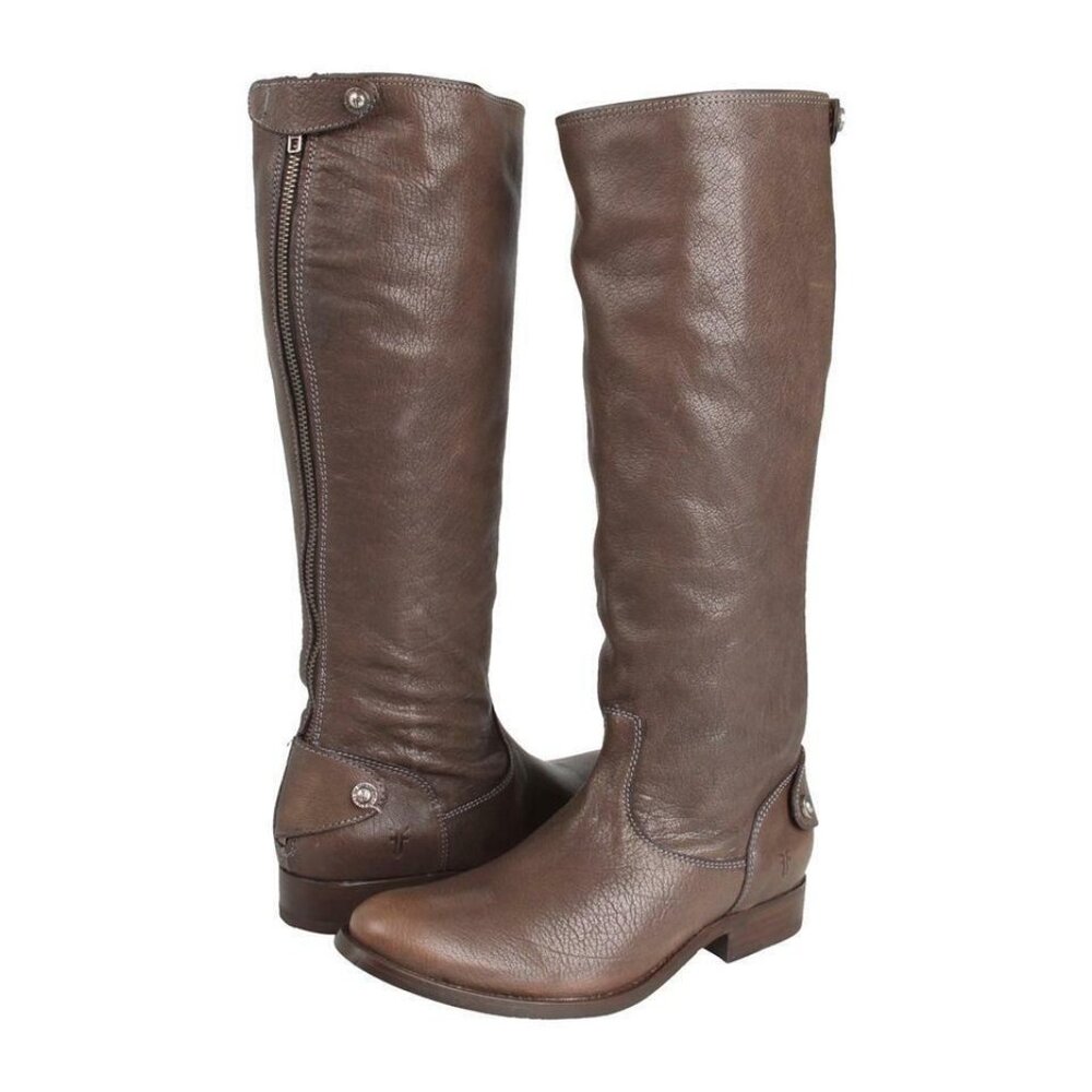 NIB NEW FRYE MELISSA BUTTON BACK ZIP RIDING BOOTS sz 8 M GRAY LEATHER